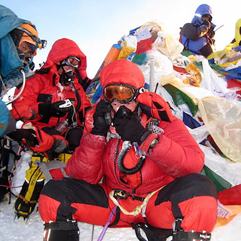 Everest climber Alan Arnette using bottled oxygen on his way to the summit.