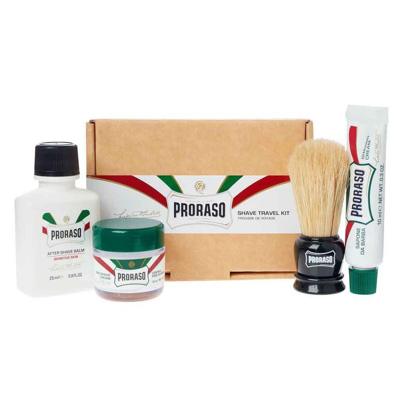 Proraso Travel Shaving Kit on a white backdrop.