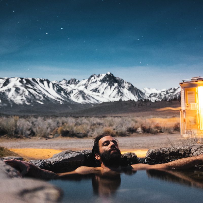 RV trailer hot spring Mammoth Lakes California