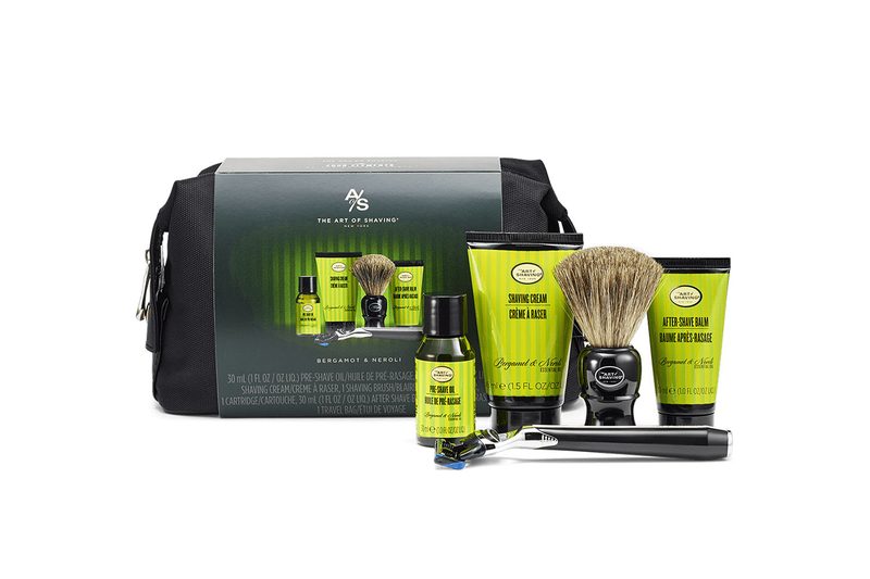 The Art of Shaving Travel Shaving Kit on a white backdrop.