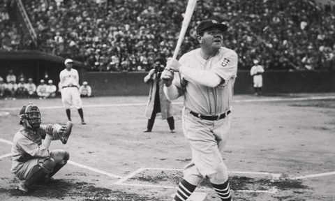 babe ruth swinging a bat