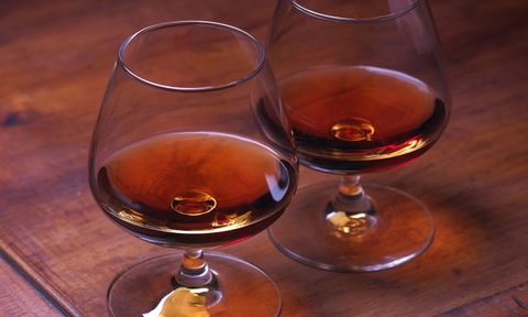 Two snifters filled with cognac.
