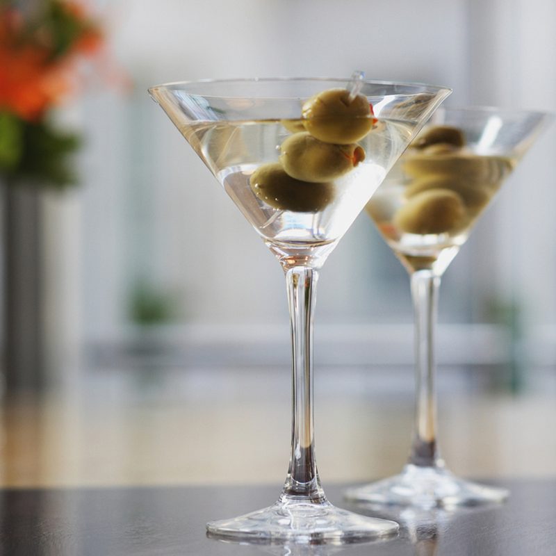 Vodka martini with olives in a martini glass