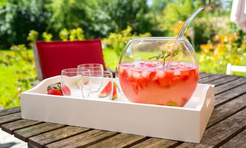 Watermelon strawberry kiwi bowle in garden