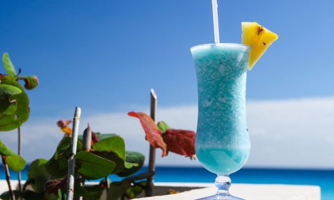 A Blue Hawaii cocktail at the beach.