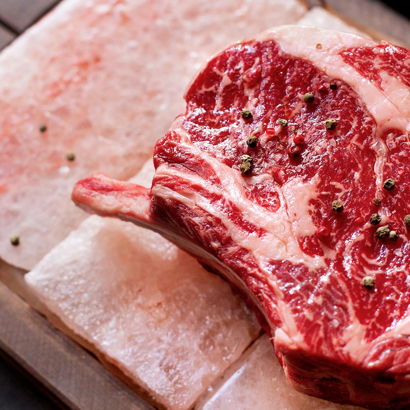 Himalayan rock salt blocks with meat
