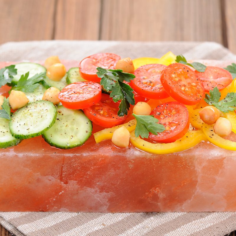 Himalayan salt block cooking vegetable