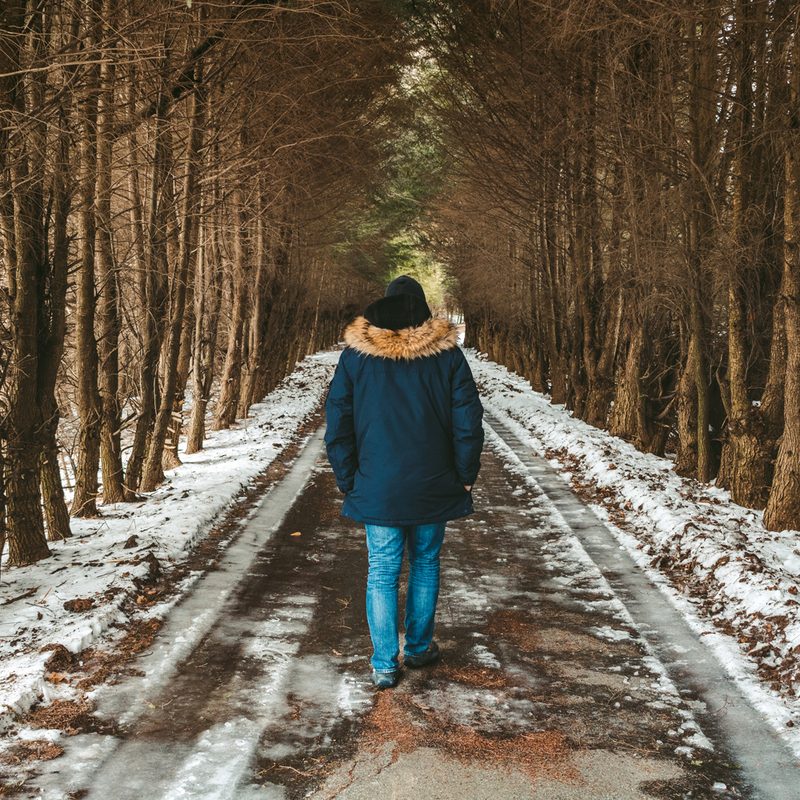 man walking in a forest.