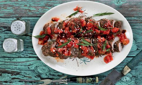 Southern Smoke Grilled Pork Tenderloin with Tomato and Greens Ragu Recipe