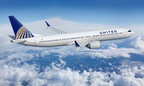 United Airlines airplane in flight.