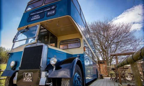 leyland titan double decker bus wales glamping ceridwen centre