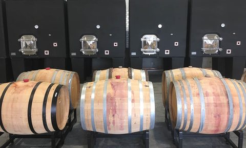 Force Majeure wine barrels at the winery.