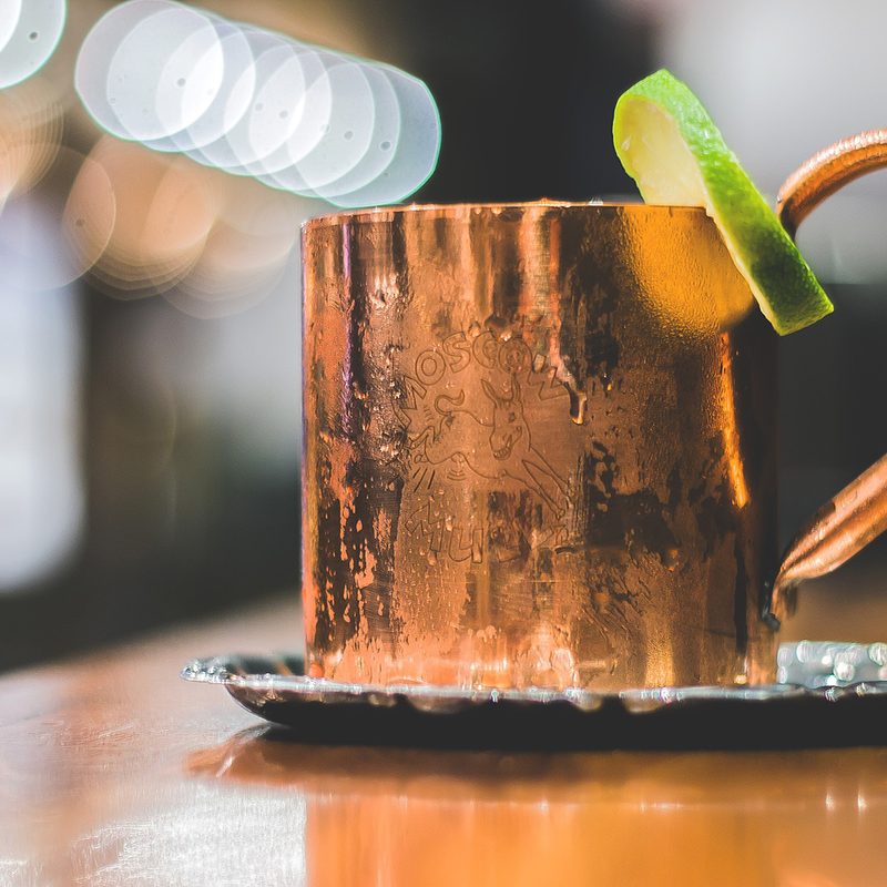Moscow Mule in a copper mug with lime