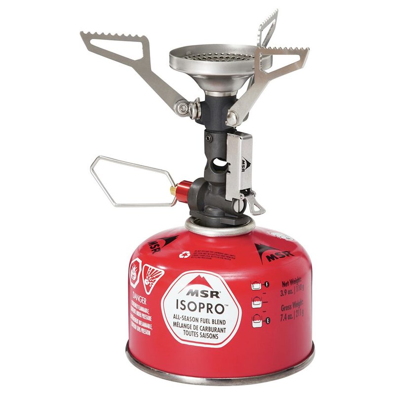 Red MSR PocketRocket Deluxe stove on a white background.