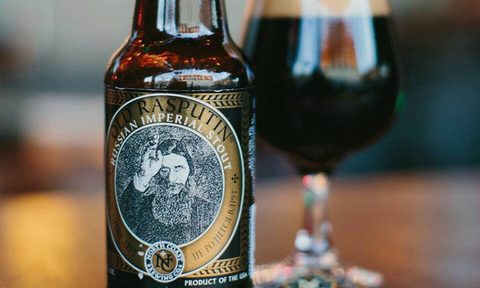 Old Rasputin beer bottle pour