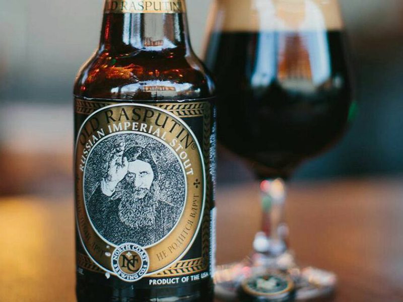 old rasputin beer bottle pour