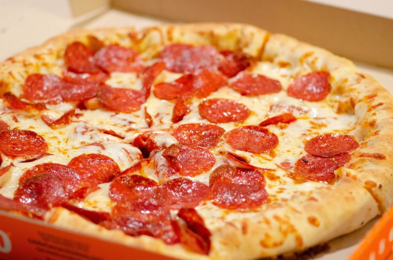 pepperoni pizza in a box