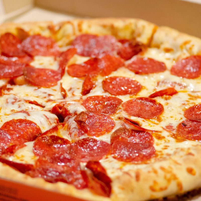 Pepperoni pizza in a box