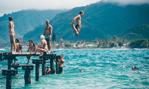 swimming dock ocean jump group