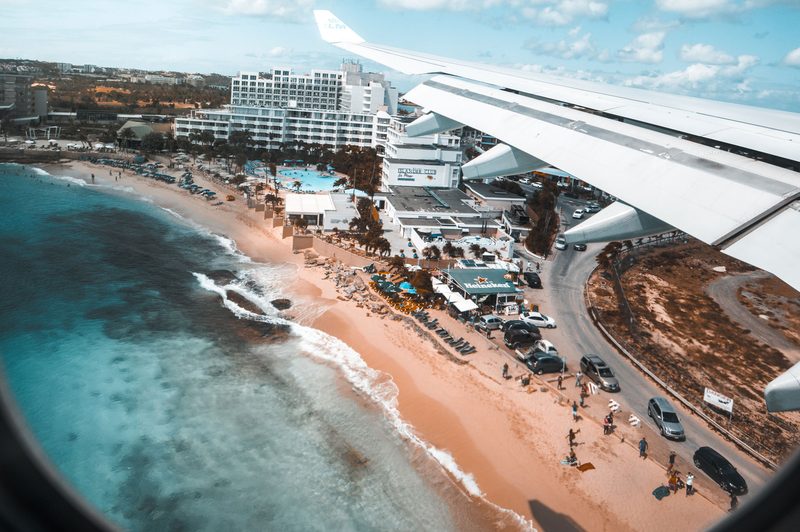 airplane over beach