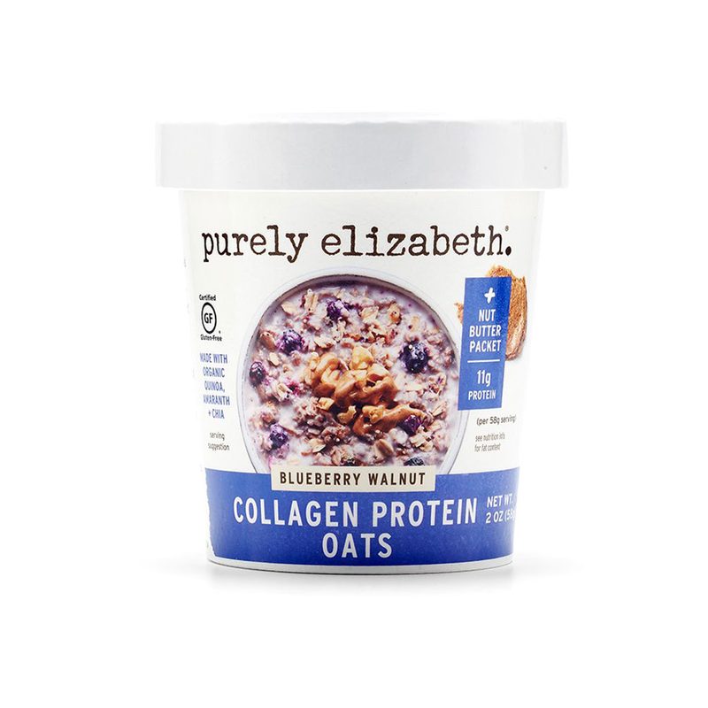 Purely Elizabeth Collagen Protein Oats Cup on a white background.