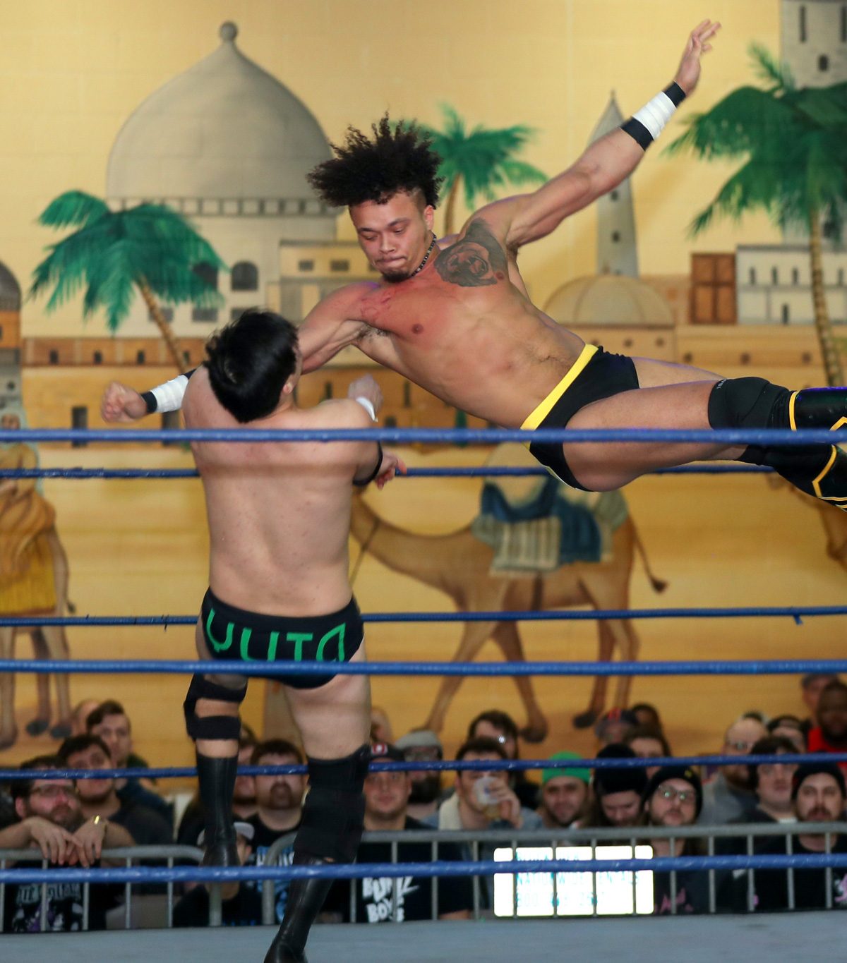 Tre Lamar comes off the ropes to clothesline Wheeler Yuta during