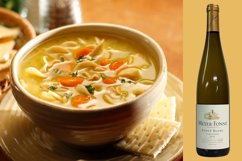 chicken noodle soup paired with pinot blanc