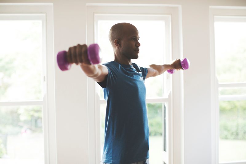 fitness at home standing dumbbell fly