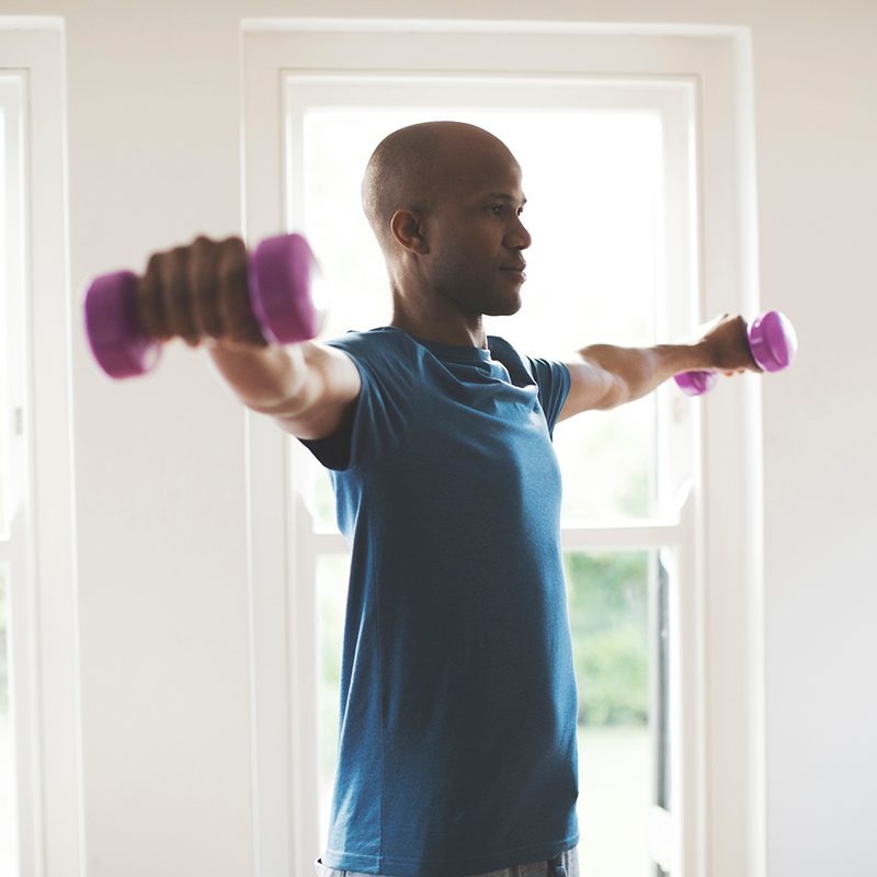 Fitness at home standing dumbbell fly