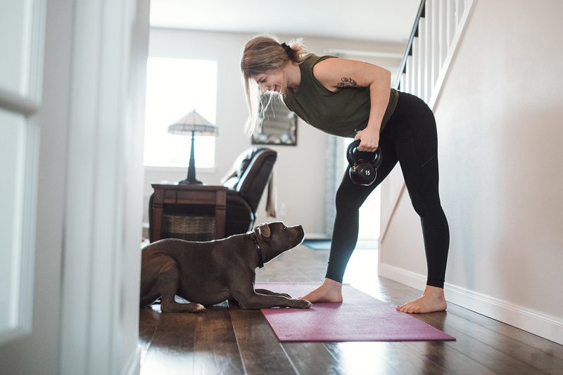 fitness at home standing dumbbell row kettlebell