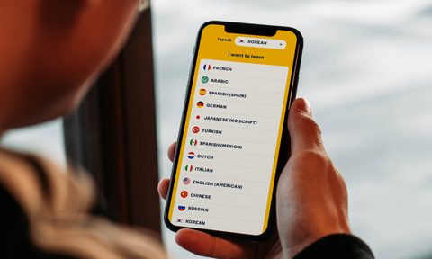 man using application to learn a language