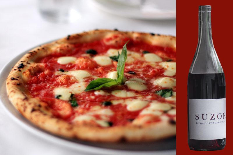 margherita pizza with suzor wine