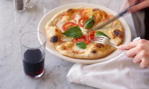 Margherita pizza paired with red wine