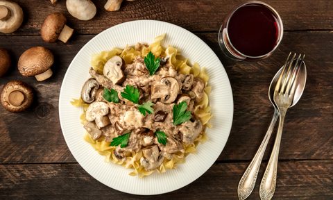 Umami mushroom pasta red wine