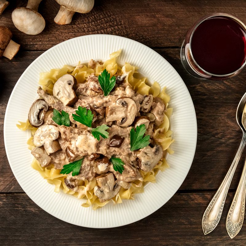 Umami mushroom pasta red wine