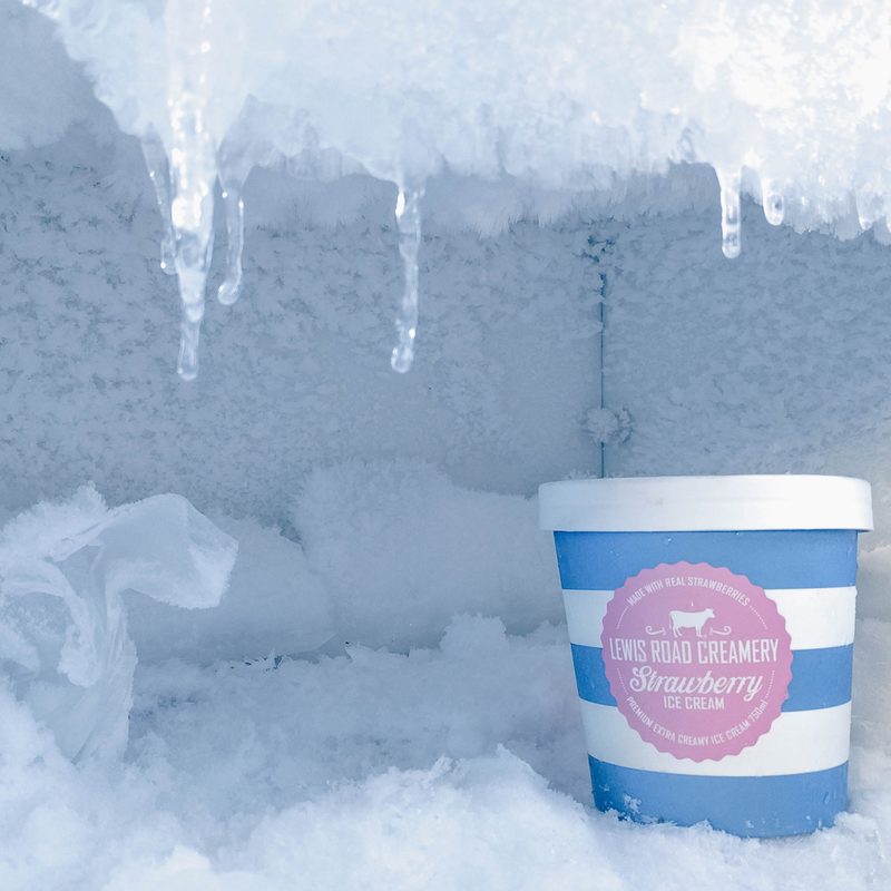 freezer with strawberry ice cream