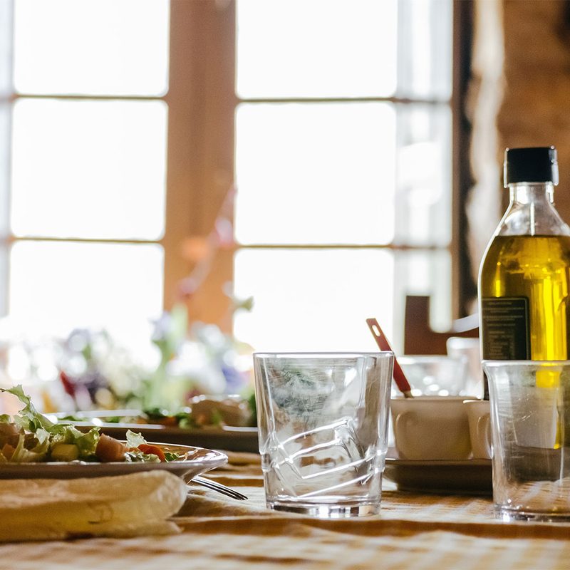 Olive oil on dinner table