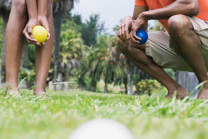 bocce ball backyard couple