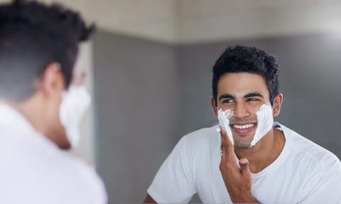 Man using skincare.