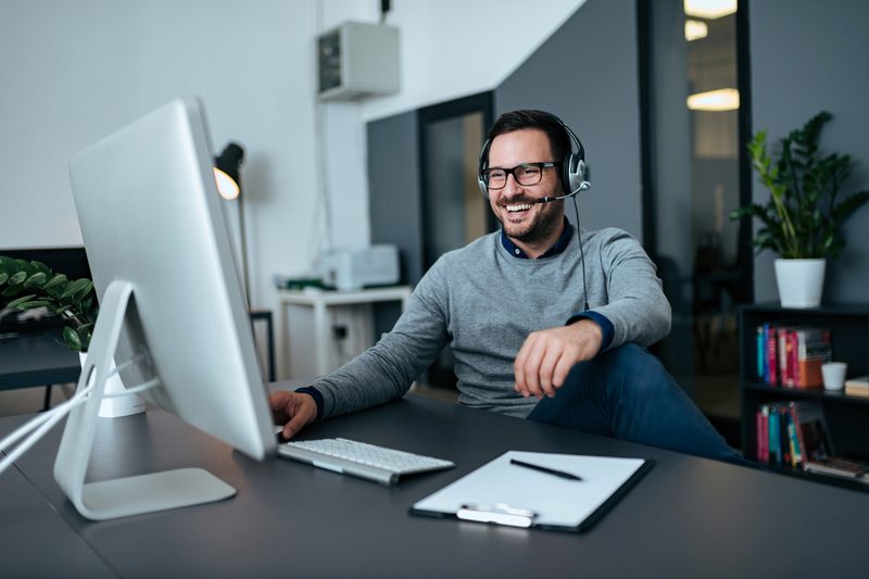 Man on a video conference call.