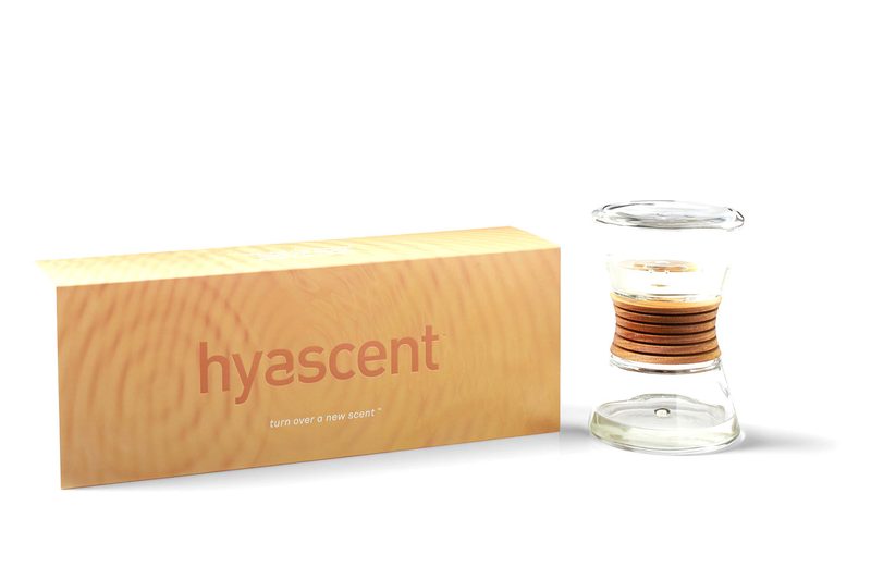 A HyaScent Hourglass Diffuser with Bourbon Joy fragrance.