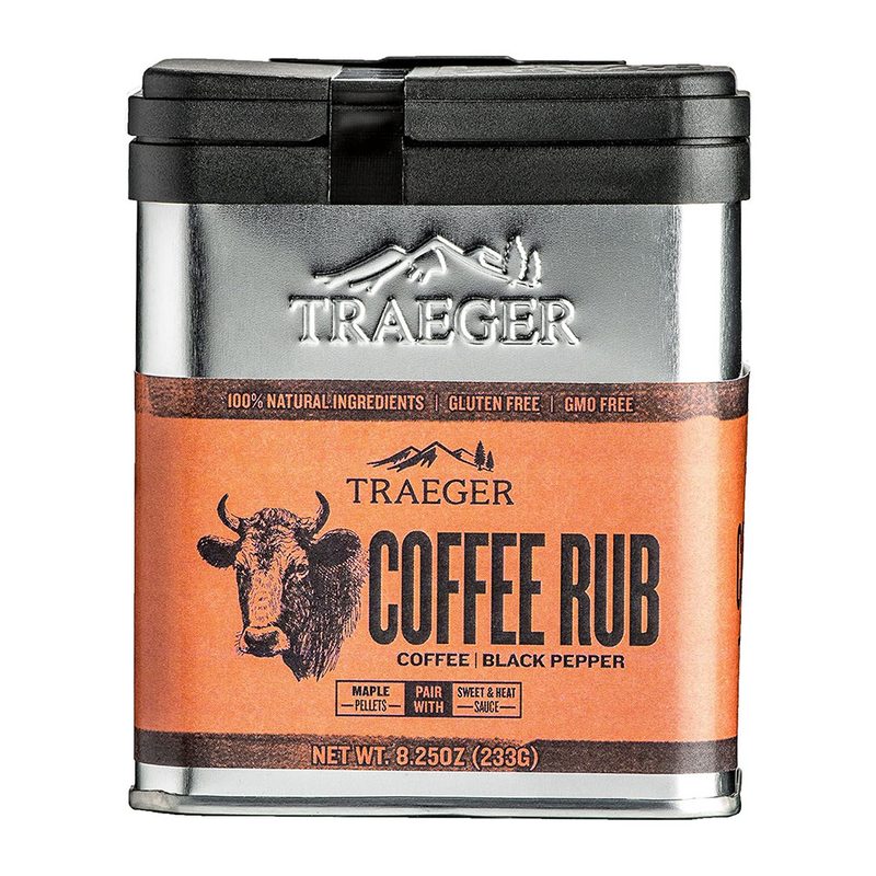The Traeger Coffee Rub packs wonderful roasty coffee notes and black pepper for your meat, all in its 233 grams container.