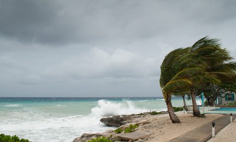Hurricane winds on island