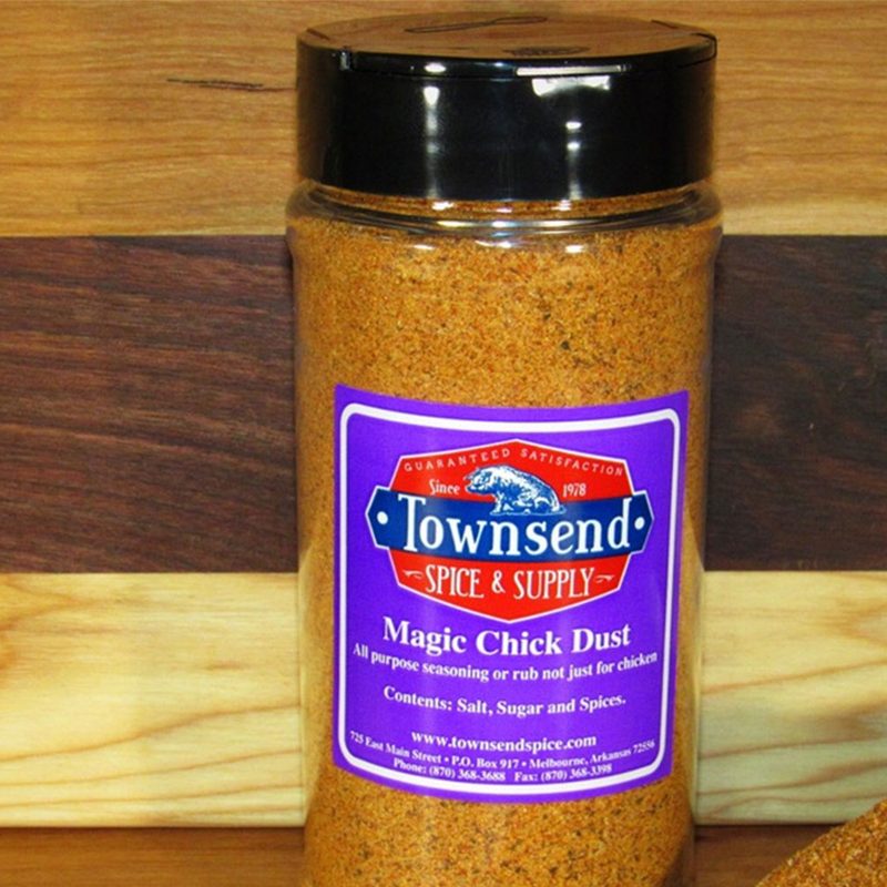 The Townsend's Magic Chick Dust provides a nice flavor not just for your meats but also for just about anything. This is their 12oz container.