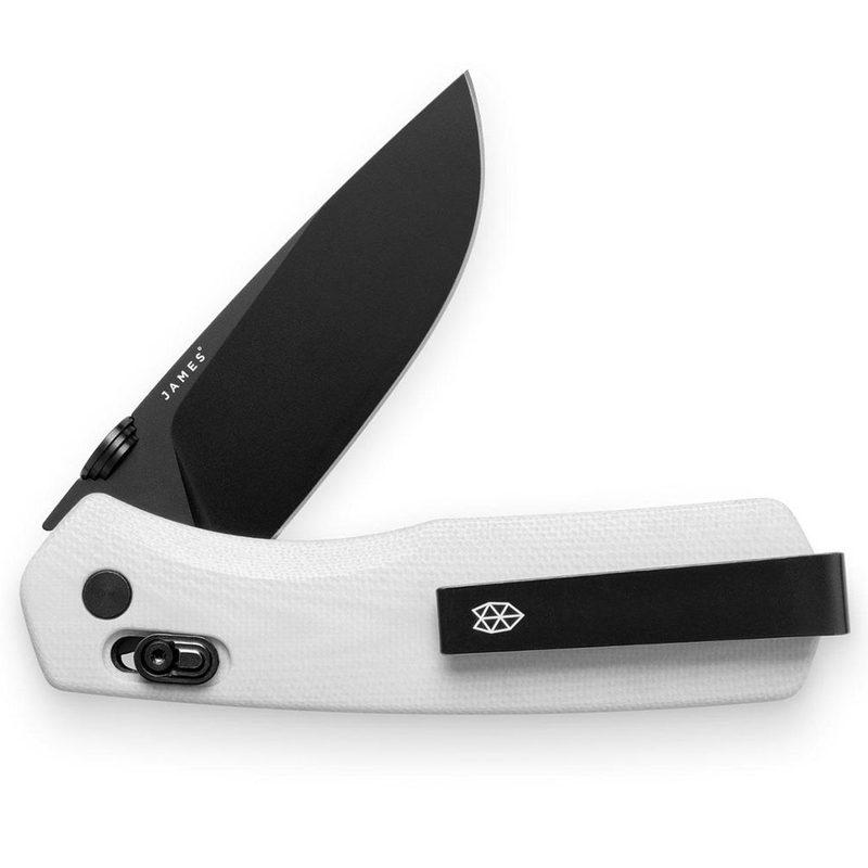 The James Brand The Carter flipper knife in white, isolated on a plain studio background.