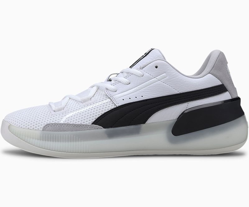 Puma Clyde Hardwood Natural Basketball sneaker on a white backdrop.