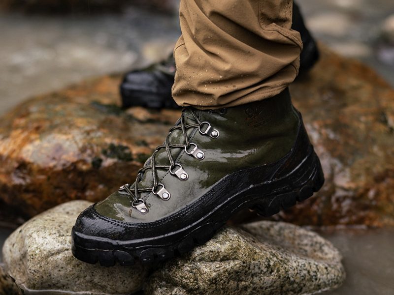 Filson Danner Combat Boots on rocks.