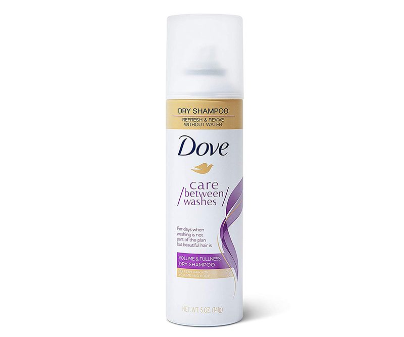 A bottle of Dove's dry shampoo on white background.