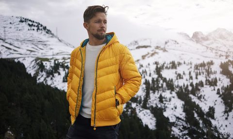 man wearing a packable down jacket