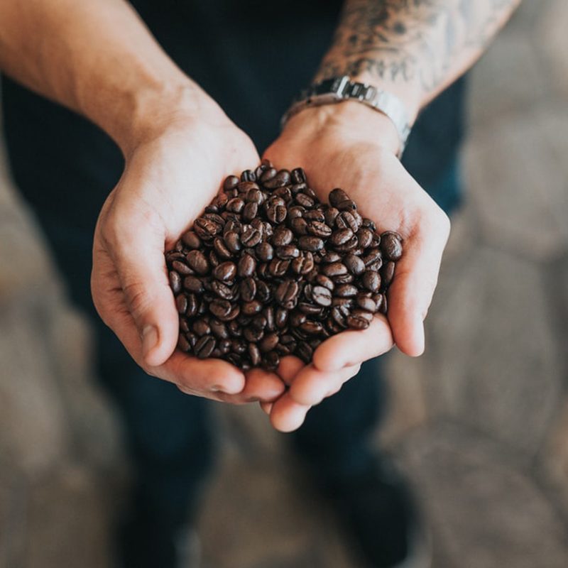Coffee beans in hands